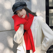 韩版黑色灰色大红色针织毛线围巾女冬季纯色加厚保暖长款百搭围脖