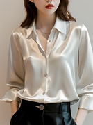 丝绸缎面衬衫女士2024轻奢高级白色上衣醋酸宽松时尚洋气衬衣