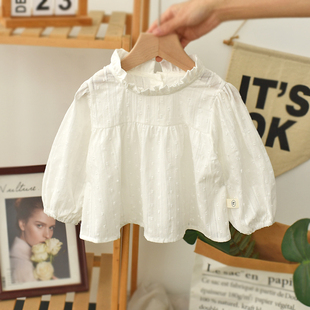女童衬衫纯棉甜美长袖白色女宝宝，娃娃衫套头，洋气长袖薄款婴儿上衣