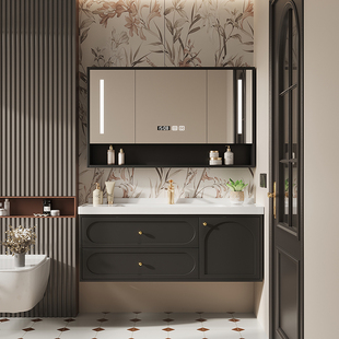 橡木烤漆浴室柜组合陶瓷，一体盆美式卫生间现代简约洗脸盆洗手盆柜