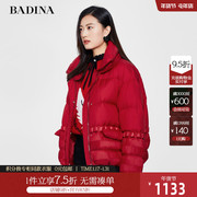 芭蒂娜大红色90鹅绒羽绒服冬季时尚加厚保暖短款外套女