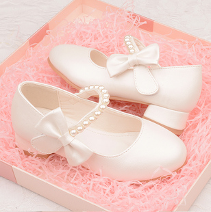 公主鞋女童配礼服白色小孩子，穿的高跟鞋钢琴，表演鞋走秀鞋子水晶鞋