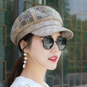 夏季蕾丝网纱鸭舌帽八角帽透气贝雷帽网红时尚网眼薄透气女遮阳帽
