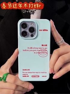 韩国小众设计蓝绿色ins适用iphone15promax手机壳菲林壳苹果14小众13欧美壳12/xr半包磨砂