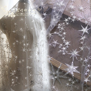 灰色网纱底亮片五角星刺绣银线蕾丝m202服装婚纱礼服连衣裙布料