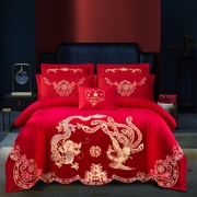 大红色婚庆结婚四件套，床上用品1.5m18米o床单，床裙床罩被套龙