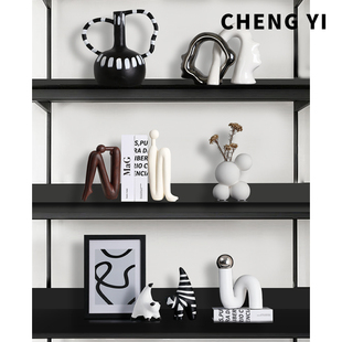 现代简约黑白高级感艺术异形抽象软装饰品摆件创意样板间书柜摆设