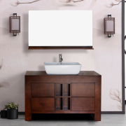现代新中式实木浴室柜落地式洗脸盆柜组合台上盆卫浴柜整体定制