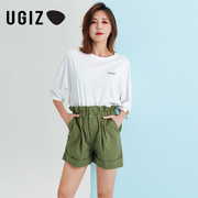 UGIZ夏季韩版女装时尚高腰裤纯色棉质休闲花苞短裤女UBPD415
