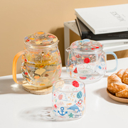 西比尔治愈玻璃茶壶茶杯带茶隔套装耐热花，茶壶家用办公泡茶壶水杯