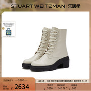 Stuart Weitzman/SW NISHA 春季粗跟系带短靴女暗黑马丁靴齿轮鞋