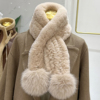 韩国真獭兔毛编织围巾纯色，保暖双面加厚皮草围脖狐狸毛毛球毛领子