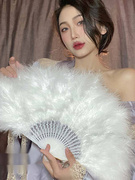 羽毛扇子夜上海舞蹈表演毛绒民国古风毛毛扇白色鹅毛折扇拍照道具