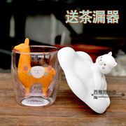 韩国星巴克杯子9oz羊驼款双层玻璃杯，带盖小熊咖啡款马克杯随行杯