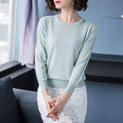 品牌女装2020秋冬装季时尚韩版长袖薄款针织衫打底圆领短款