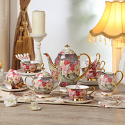 欧式骨瓷咖啡杯碟套装英式下午茶杯水杯创意古典玫瑰咖啡具小清新