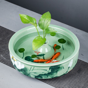 景德镇陶瓷鱼缸手绘桌面大号，招财绿色金鱼乌龟缸盆碗莲，水仙荷花盆