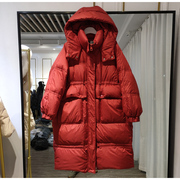 红色羽绒服女冬中长款2023年时尚洋气韩版小个子收腰外套