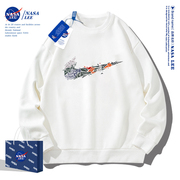 NASA联名潮牌白色圆领卫衣男2023春秋季潮流超火美式宽松外套