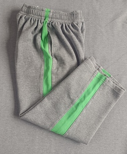 春秋冬男女同款，运动裤子灰色拼接一道绿色，宽杠加绒加厚运动裤