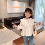 韩版女童娃娃衫长袖洋气衬衫2023秋装新宝宝荷叶领衬衣儿童春秋潮
