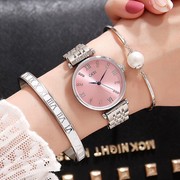  士手表女表带罗马时尚玫瑰不锈钢圆形石英金属普通国产腕表