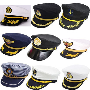 海军帽夏男女儿童表演演出制服白色帽子成人舞蹈空军帽水手船长帽