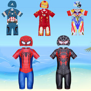 儿童泳衣男童连身蜘蛛人超人，短袖泳装小中大童，男孩宝宝温泉游泳衣