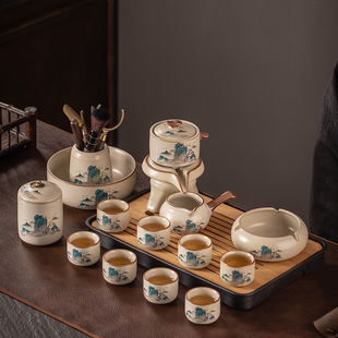 米黄汝窑自动茶具套装陶瓷茶壶功夫茶杯茶盘轻奢高档家用喝茶中式