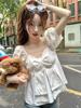 泡泡袖衬衫2023夏季韩版女装宽松显瘦设计感小众短款纯色上衣
