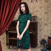 旗袍2024年春款棉绿色古风日常可穿传统版老上海新中式小个子