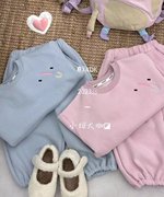 韩国童装秋冬女童一体绒卡通运动套装儿童粉色加绒可爱卫衣卫裤