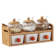 1PKN家用厨房有盖精致调味罐陶瓷屉式调料盒佐料盒调味盒玻璃