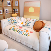 高档鲁绣水洗棉防滑沙发坐垫，美式花鸟时尚布艺，沙发巾刺绣沙发套罩