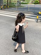 2023夏款女童复古赫本风气质，小黑裙娃娃，领无袖公主连衣裙背心裙