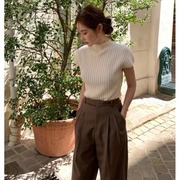 韩国东大门chic2023秋季设计感小众复古简约半高领短袖毛衣