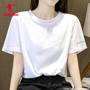 中国乔丹短袖t恤女2024夏季白色，体恤瑜伽上衣大码女士运动服