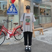 春季韩国Lylon简单休闲风流行宽松中长款字母短袖T恤