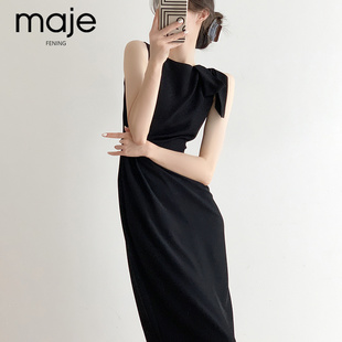 高端定制黑色无袖连衣裙女夏季旗袍改良高级感收腰小众长裙子