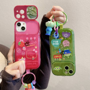 化妆镜支架适用苹果15pro卡通草莓熊手机(熊手机，)壳iphonex绿三眼怪保护套
