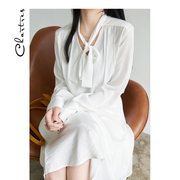 白色衬衫女设计感小众法式系带仿绸缎上衣2021春装显瘦白衬衣