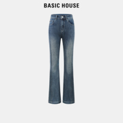 Basic House/百家好高腰牛仔裤女春夏长款阔腿弹力裤子