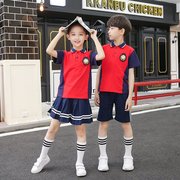运动风班服夏装天蓝两件套jk拍照薄款红色演出服男女童韩版