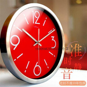 石英钟挂表现代简约大气创意实木挂钟客厅红色时尚静音时钟表