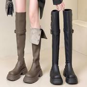 时尚部落两穿厚底长筒过膝靴，子女2023秋冬粗跟加绒长靴时装靴