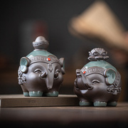 陶瓷大象茶宠摆件创意哥窑吉象，开片可养茶台茶桌装饰品茶配件
