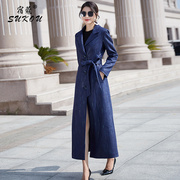 藏蓝色品牌女风衣高端大气，2024加长款风衣，外套气质流行大衣女