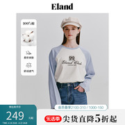 Eland衣恋长袖T恤女圆领撞色插肩袖通勤运动休闲上衣2024春季