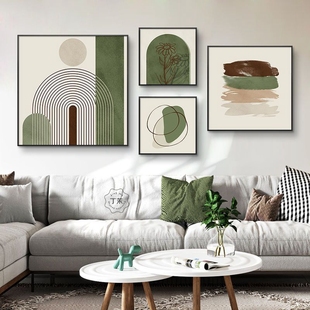 莫兰迪方形客厅组合装饰画抽象沙发背景墙面，壁画卧室小众艺术挂画