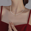 施家珍珠项链女生轻奢小众设计感高级小米珠锁骨颈链2023
